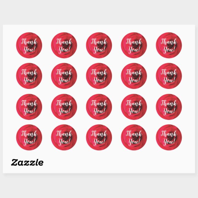 Red rose bud thank you calligraphy text classic round sticker (Sheet)