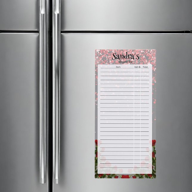 Red Rose Budget Shopping List Magnetic Notepad (Red Rose Budget Shopping List Magnetic Notepad)