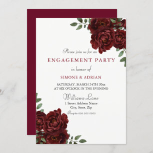 Red Rose Burgundy Elegant Engagement Party Invitation