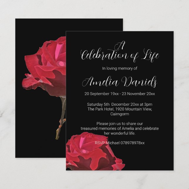 Red Rose Celebration of Life Card (Front/Back)