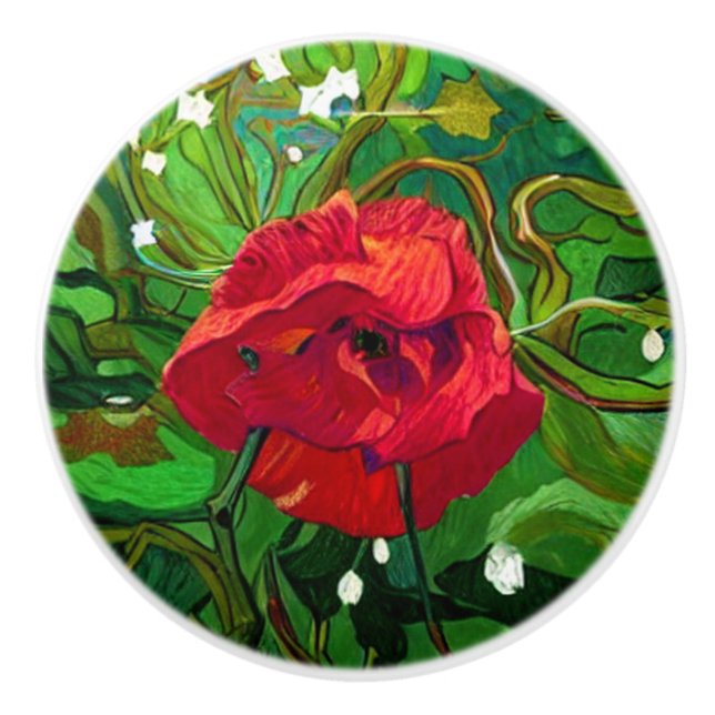 RED ROSE  CERAMIC KNOB (Front)