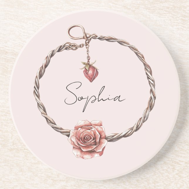 Red Rose Charm Bracelet Coaster (Front)