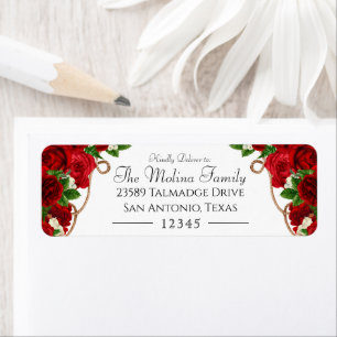 Red Rose Charro Quinceanera Return Address Label