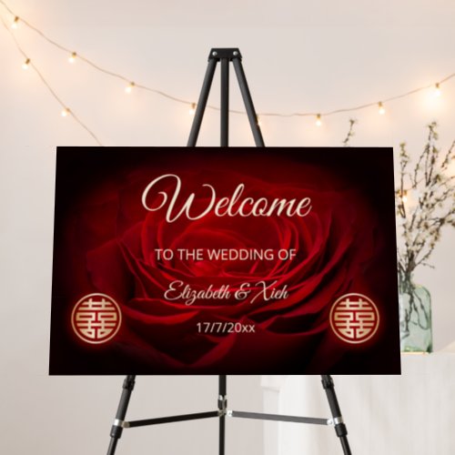 Red Rose Chinese Wedding Welcome Foam Board