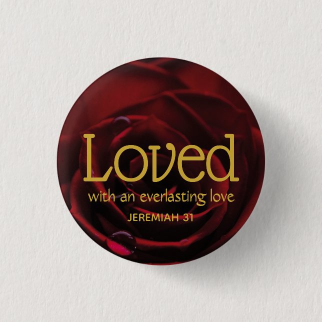 Red Rose Christian LOVED Valentine Button (Front)