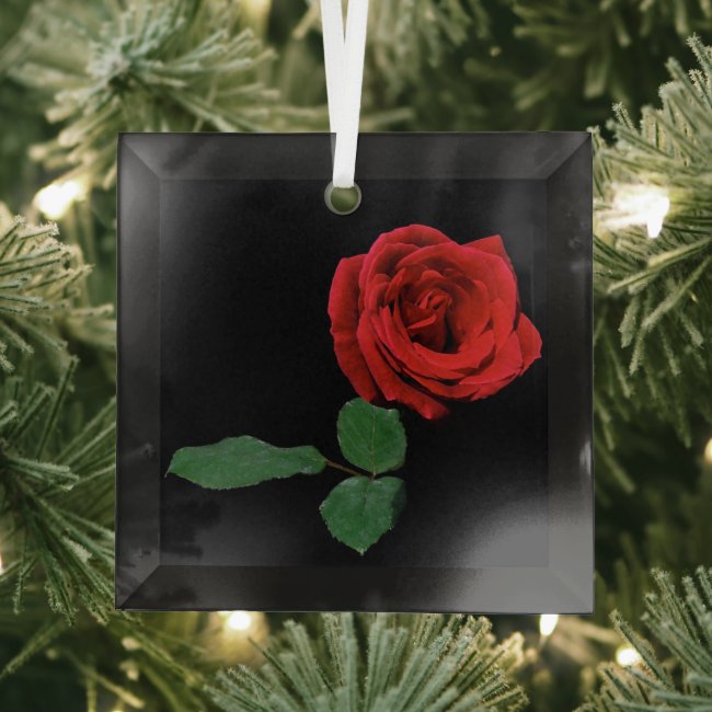 Red Rose Christmas Beveled Glass Ornament
