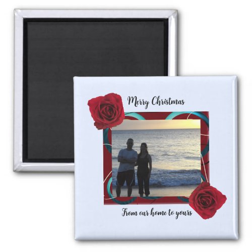 Red Rose Christmas Photo Magnet