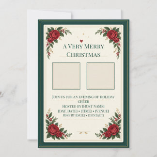 Red Rose Christmas Photo Party Invitation