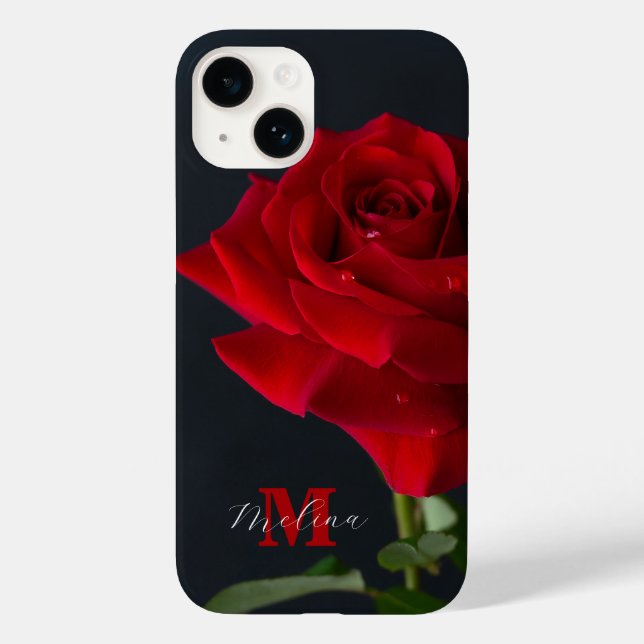 Red Rose Classic Monogram Name Case-Mate iPhone Case (Back)