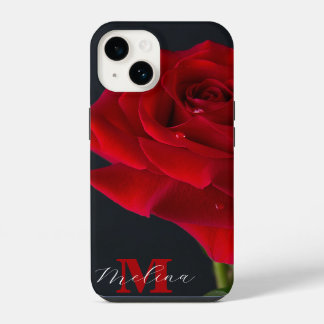Red Rose Classic Monogram Name iPhone 14 Case