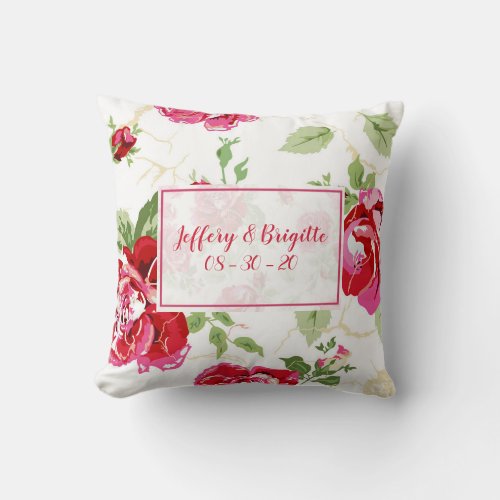 Red rose classic print with white background thro throw pillow