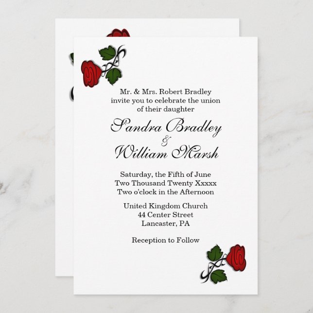 Red Rose Classic Wedding Invitation (Front/Back)