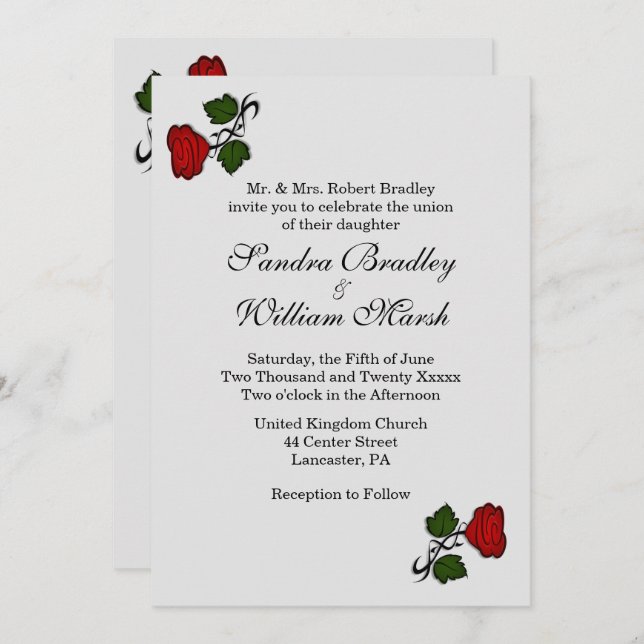 Red Rose Classic Wedding Invitation (Front/Back)