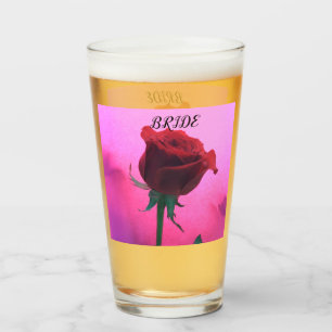 Red Rose Closeup with Pink Wedding Glass