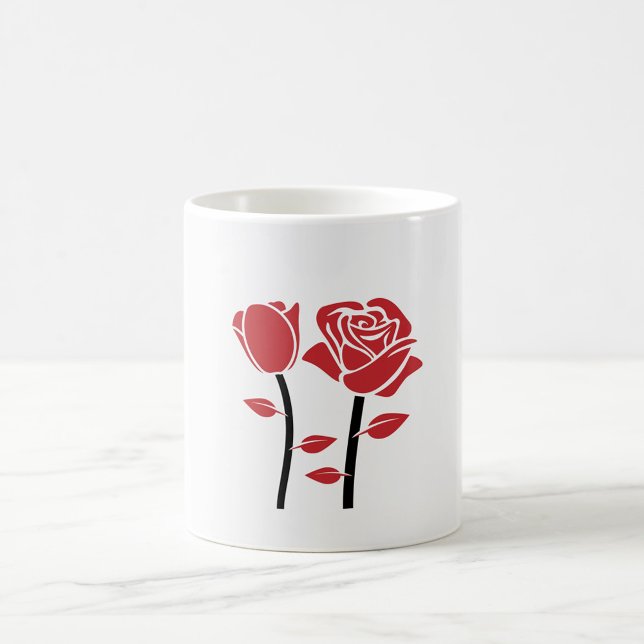 Red Rose  Coffee Mug (A white mug featuring a minimalist design of red roses on a white surface.  )