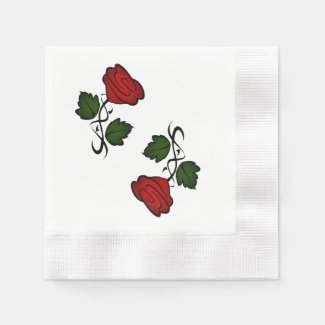 Red Rose Coined Cocktail Napkin