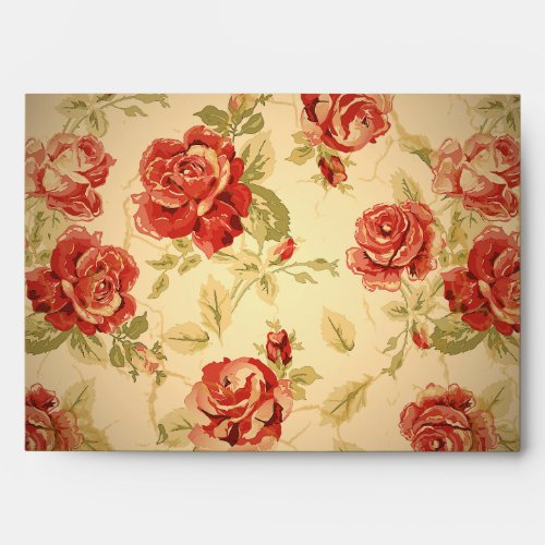 Red rose cream tan antique floral envelope