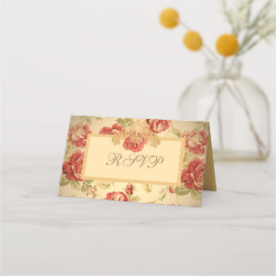 Red rose, cream, tan antique floral place card