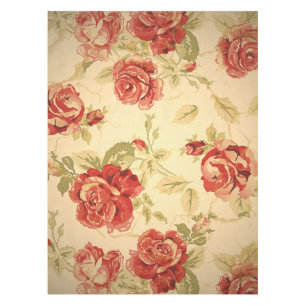 Red rose, cream, tan antique floral print tablecloth