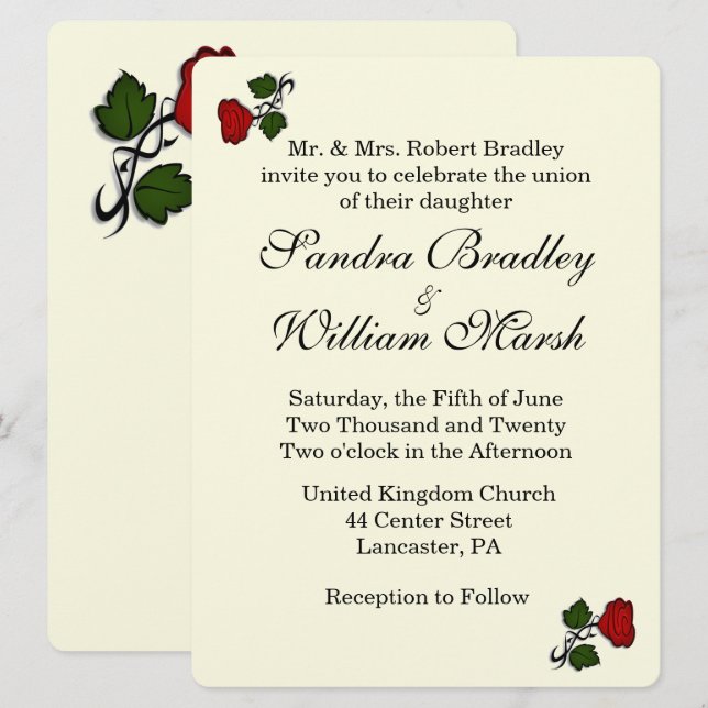 Red Rose Cream Wedding Invitation (Front/Back)