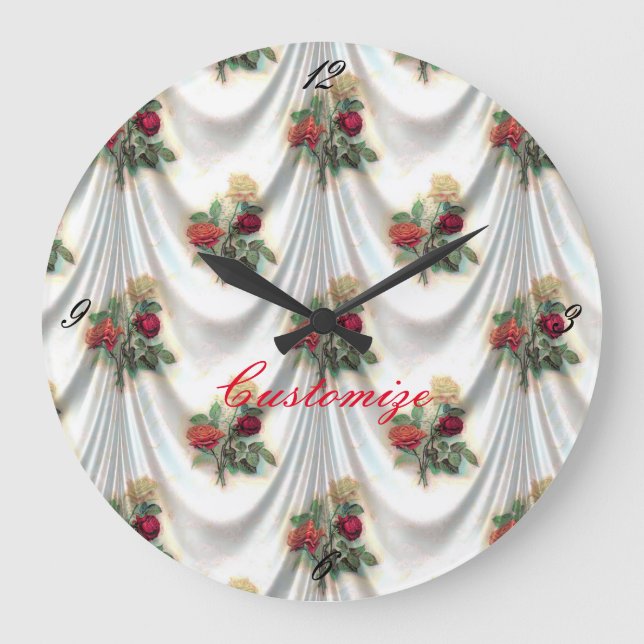 Red rose curtain Thunder_Cove Large Clock (Front)