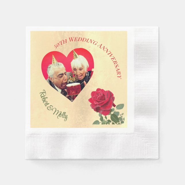 Red Rose custom Anniversary  Napkins (Front)