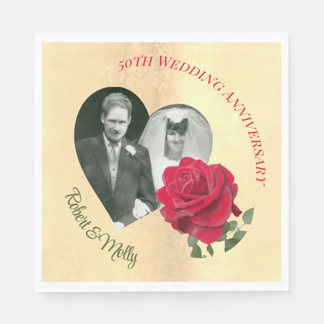 Red Rose custom Anniversary  Napkins (Front)