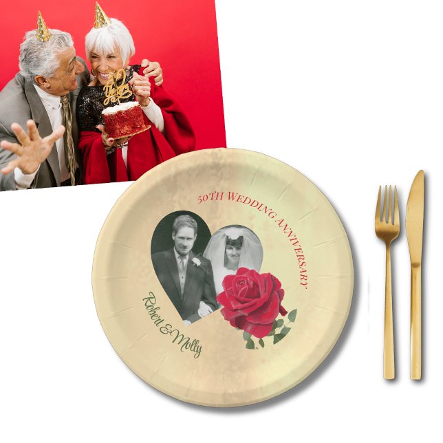 Red Rose custom Anniversary  Paper Plates (Creator Uploaded)