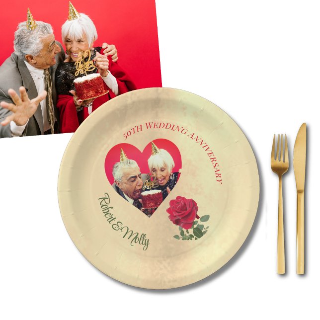 Red Rose custom Anniversary  Paper Plates (Creator Uploaded)