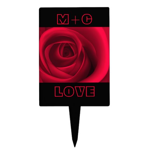 Red Rose Custom Monogram Valentines Day  Cake Topper