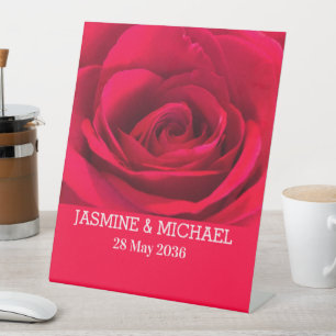 Red Rose Custom Name Floral Wedding,Engagement Pedestal Sign