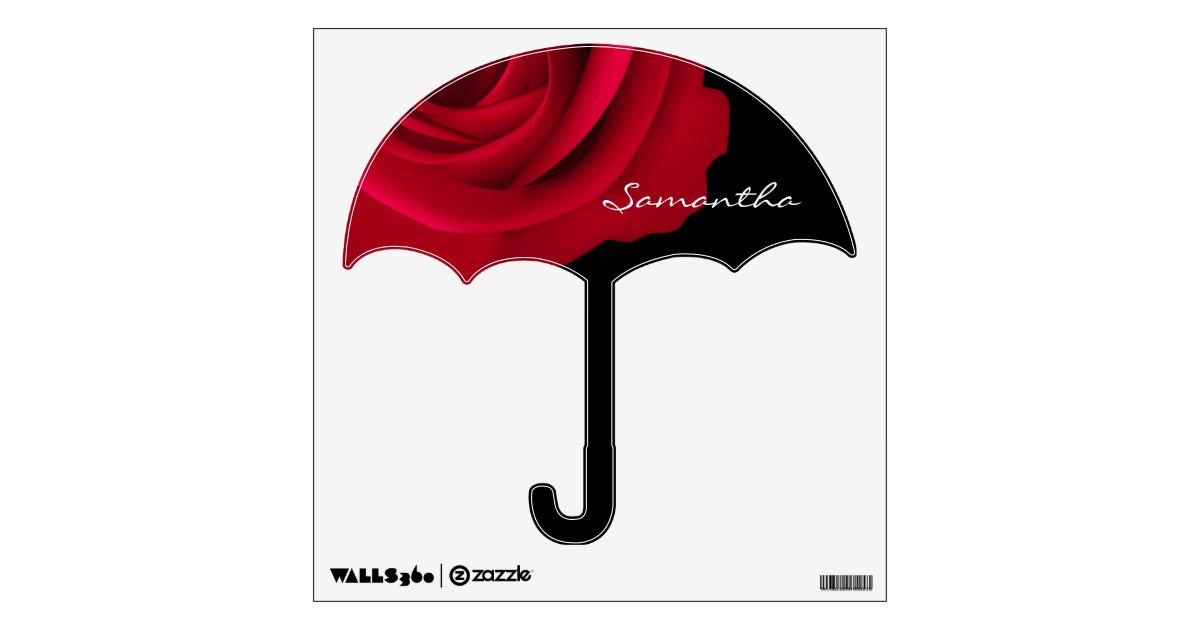 Red Rose Custom Name Umbrella Shape Wall Sticker Zazzle Red Rose Custom Name Umbrella Shape Wall Sticker Zazzle