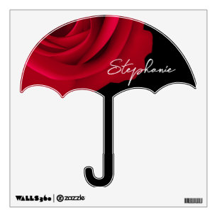 Red Rose   Custom Name Umbrella Shape Wall Sticker