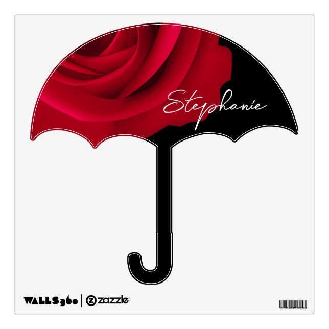 Red Rose | Custom Name Umbrella Shape Wall Sticker (Front)