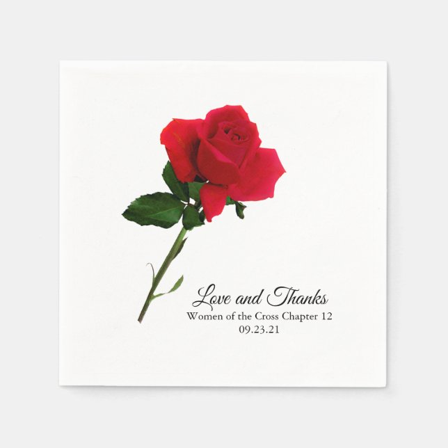 Red Rose  Custom Script Cocktail Napkin (Front)