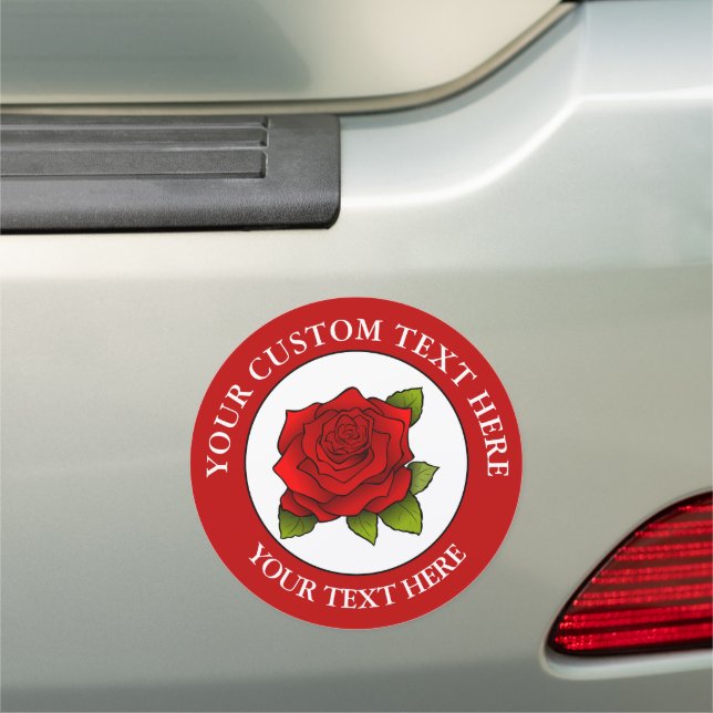 Red Rose Custom Text Icon Logo Car Magnet (In Situ)