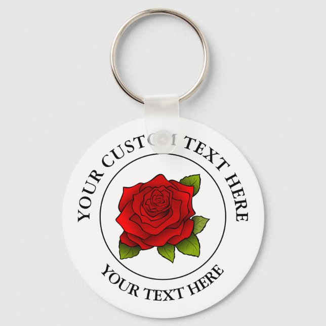 Red Rose Custom Text Icon Logo Keychain (Front)