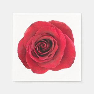 Red Rose Custom White Napkins