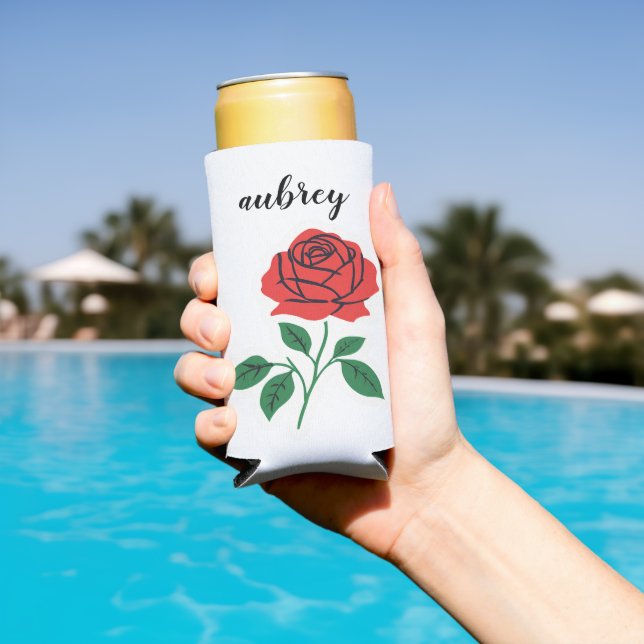 Red Rose Customizable Name  Seltzer Can Cooler (In Situ Pool)