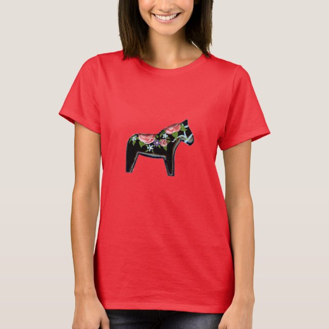 Red Rose Dala Horse T-Shirt (Front)