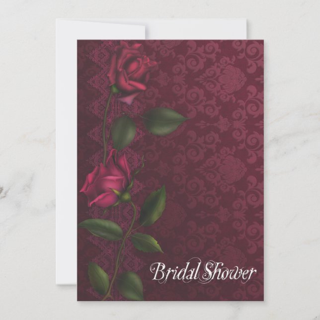 Red Rose Damask Bridal Shower Invitations (Front)