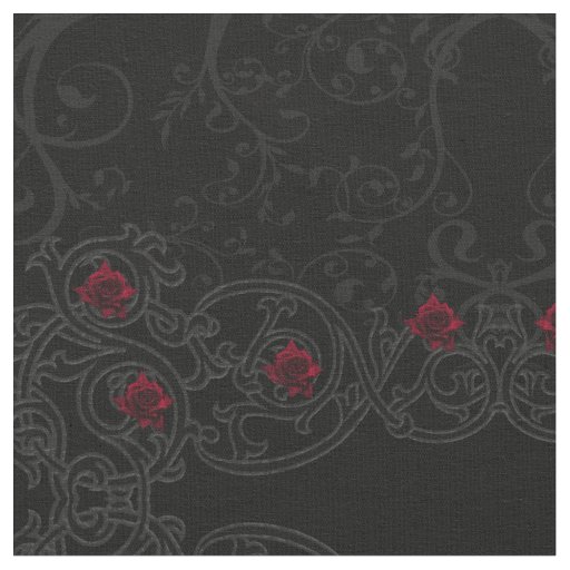 Red Rose Damask Scroll Gothic Fabric
