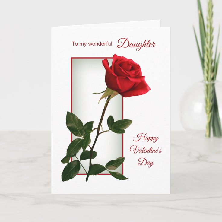 Red rose, Daughter Valentine's Day Holiday Card Zazzle