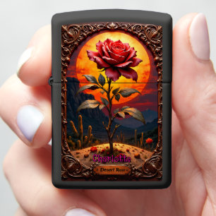 Red Rose Desert Landscape Zippo Lighter