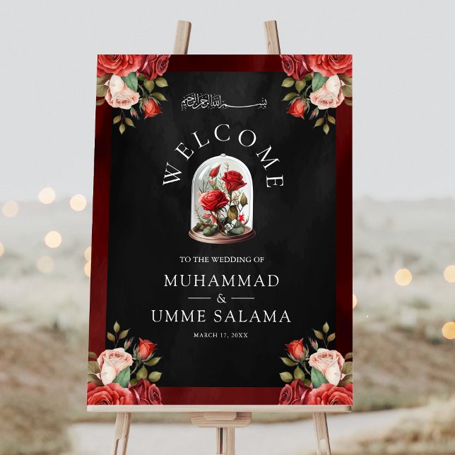 Red Rose Dome Black Muslim Wedding Welcome Sign (Creator Uploaded)