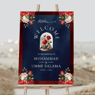 Red Rose Dome Blue Muslim Wedding Welcome Sign