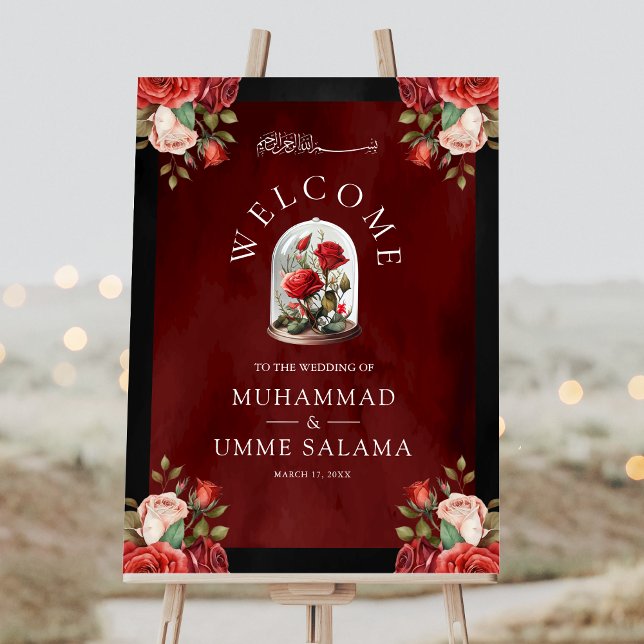 Red Rose Dome Maroon Muslim Wedding Welcome Sign (Creator Uploaded)