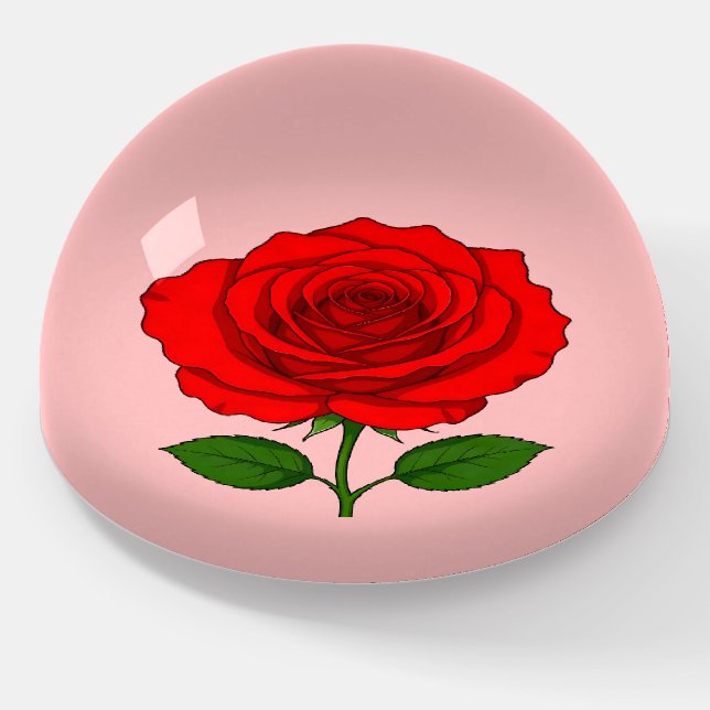 Red Rose Dome Paperweight (Angled)
