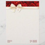 Red Rose Elegance 2 - Customize Letterhead<br><div class="desc">Lovely elegant deep red roses and satin bow grace the upper area of this letterhead design. Subtle textured print in  ivory tone on lower area. Customize bottom text with your information.</div>