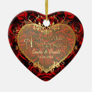 Red Rose Elegance - 50th Anniversary Ceramic Ornament